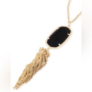 KENDRA SCOTT Rayne Long Black & Gold Pendant Tassel Statement Necklace